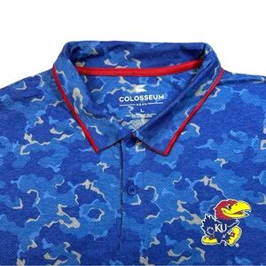 NWT Kansas Jayhawks Colosseum Men’s Blue Camo Polo T-Shirt-Large